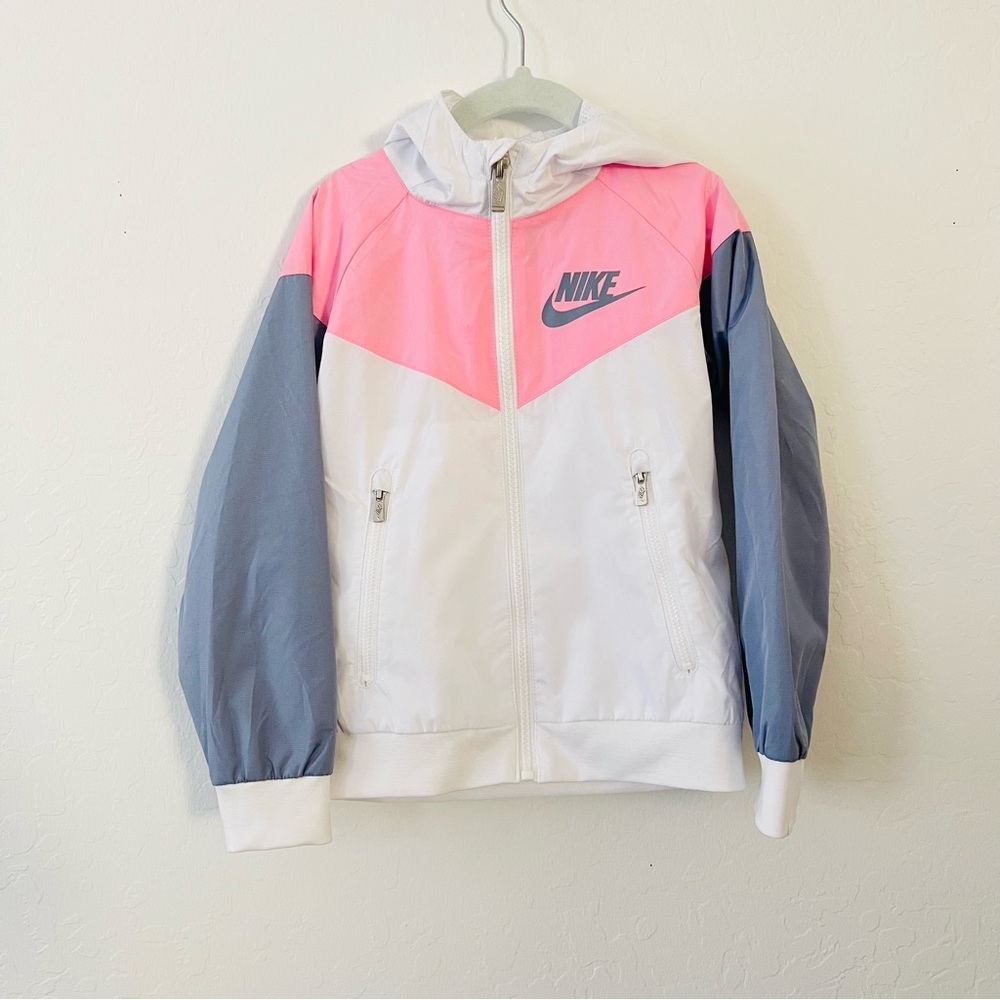 Nike Girls Windbreaker White and Pink Jacket